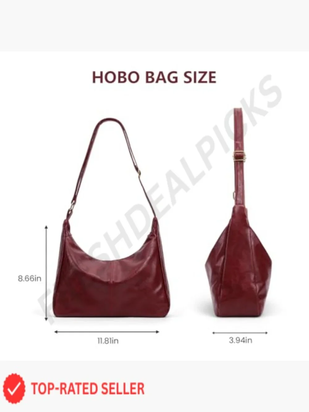 Vegan Leather Hobo Bag Slouchy Crossbody Shoulder Bag for Women Zip Closure